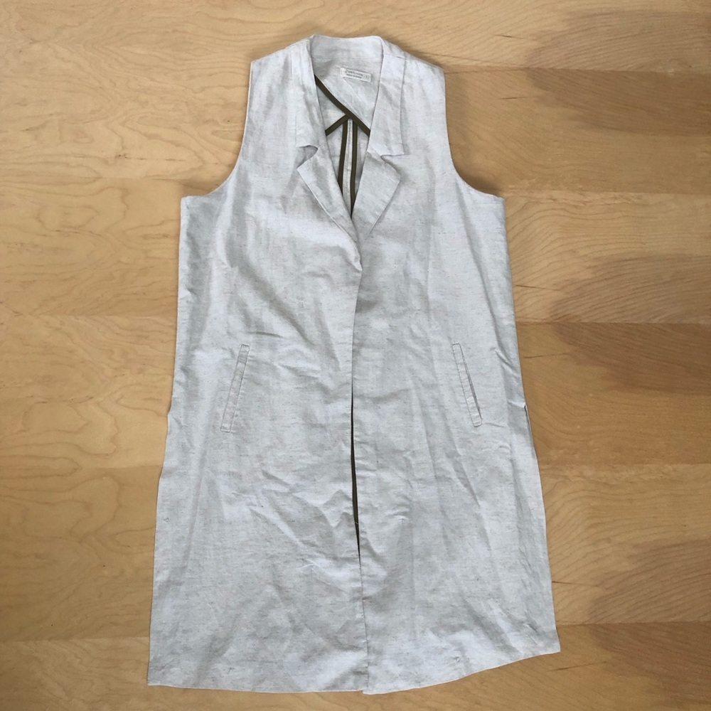 Just Living Longline Natural Linen Blend Vest Sleeveless Duster Small Boho
